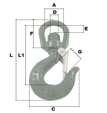 CROCHET DE LEVAGE HR A EMERILLON ET LINGUET 1600 KG