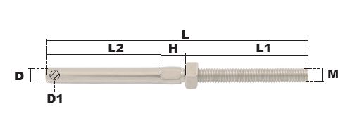 EMBOUT FILETE DROIT M5 A SERTIR POUR CABLE Ø2,5 mm INOX 316