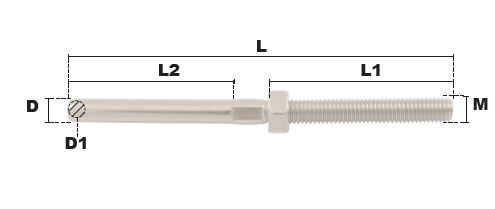 EMBOUT FILETE DROIT M6 A SERTIR POUR CABLE Ø 4 mm INOX 316