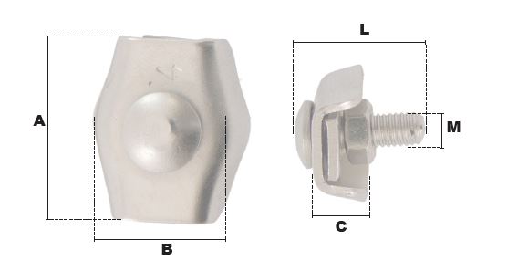 SERRE-CABLE PLAT 1 BOULON Ø 10 mm INOX 304