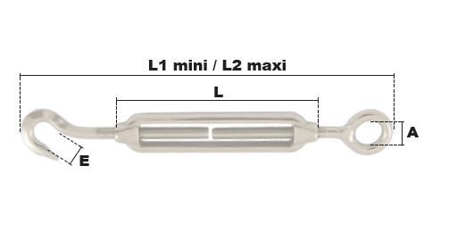 TENDEUR ANNEAU-CROCHET M5 INOX 316