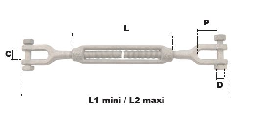 TENDEUR 2 CHAPES ZING. M8 CAGE GALVANISEE