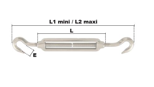 TENDEUR 2 CROCHETS M5 INOX 316