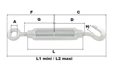 TENDEUR ANNEAU-CROCHET (DIN 1480) M5 ZING.