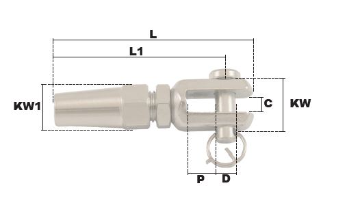 EMBOUT RAPIDE A CHAPE POUR CABLE Ø 5 mm INOX 316